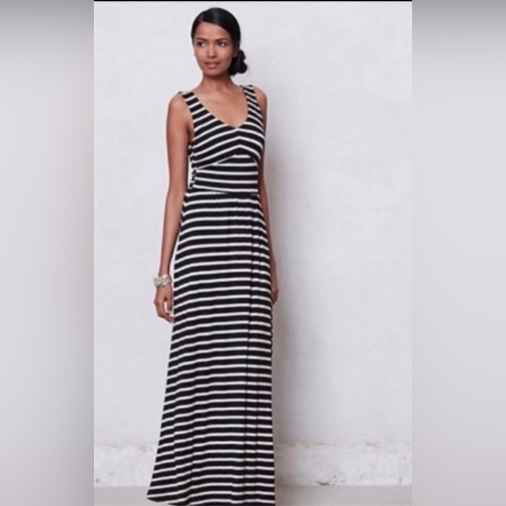 Puella size small sleeveless striped maxi dress heathered tan and black anthro